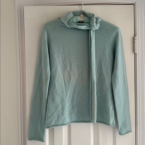 Kier + J Tie Neck Cashmere Sweater sz M soft mint /turquoise sweater long sleeve